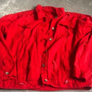 Red Distressed Denim Jacket